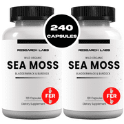 Research Labs 2 Fer 1 Ad Organic Irish Sea Moss Capsules, Raw Wildcrafted Seamoss Enhanced w/ Bladderwrack & Burdock Root 240 Total Pills Antioxidant Powerhouse