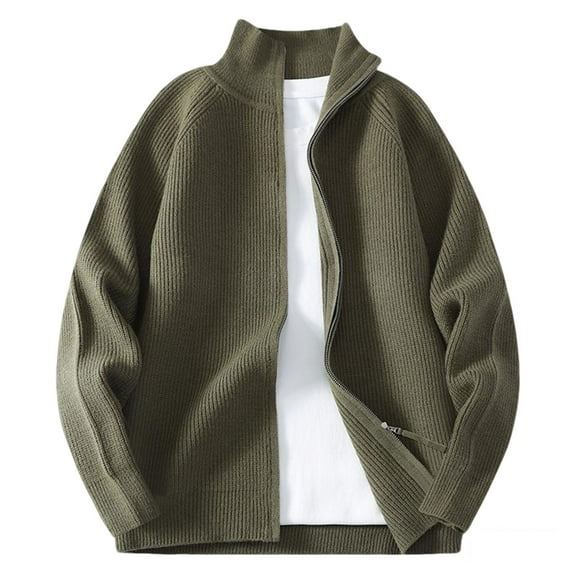 ZCFZJW Full Zip up Sweaters for Men Big and Tall Regular Fit Casual Long Sleeve Mock Neck Ribbed Knit Cardigan Outwear Jacket Tops Green XXXXL