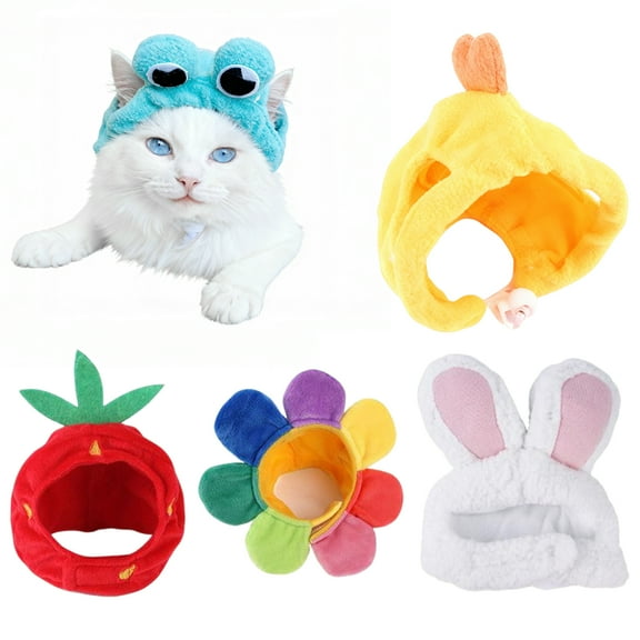 5 Pcs Cat Hat Set, Pet Costume, Colorful, Strawberry, Chick, Frog, Rabbit, Adjustable Small Dog Hats, Pet Headwear