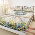 thumbnail image 3 of Homewish Rustic Farmhouse Teens Bed Sheets, Blue Yellow Flower Floral King Sheets, Old Barnn Door Sheet Set, Ultra Soft Bedroom Decor, 4pcs, 3 of 7