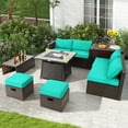 thumbnail image 3 of Topbuy 9 Pieces Outdoor Patio Furniture Set with 35-Inch Propane Fire Pit Table PE Wicker Sectional Sofa Set with Storage Box and Cushions Turquoise, 3 of 10