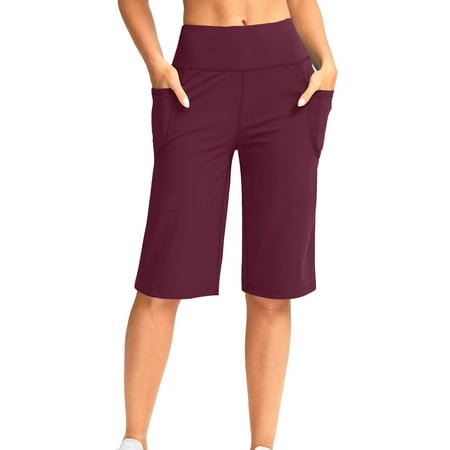 jobturf Leggings for Women Knee Length High Waist Tummy Control Yoga Sweatpants Athletic Workout Bermuda Shorts with Pockets Clearance