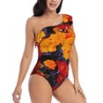 thumbnail image 3 of Sikiie Marigold Flowers In Different Colors Print Women One Piece Swimsuits Tummy Control One Shoulder Bathing Suits Ruffle Swimwear, From S to XXL-Medium, 3 of 6