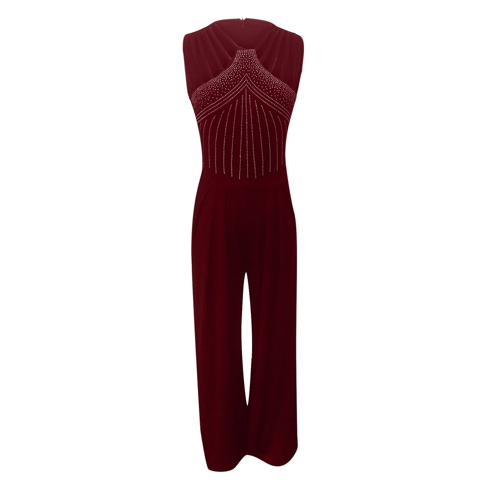 Xysaqa Woman Summer Clothes, Womens Elegant Diamond Sleeveless Halter  Jumpsuits High Waist Wide Leg Long Pants Rompers for Wedding Guest Formal  Cocktail Evening Party (Plus Size) - Walmart.com