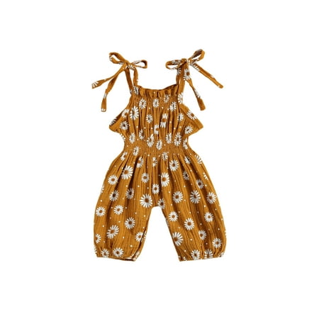 

IZhansean Infant Baby Girls Strap Sleeveless Daisy Print Linen Romper Jumpsuit Overall One Piece Summer Outfits Brown 3-6 Months