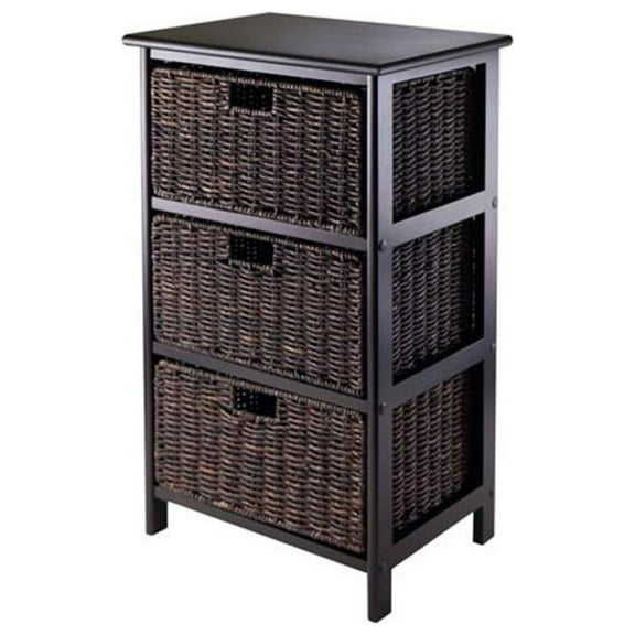 Winsome Omaha Storage Rack, 3 Foldable Chocolate Baskets, Black Finish