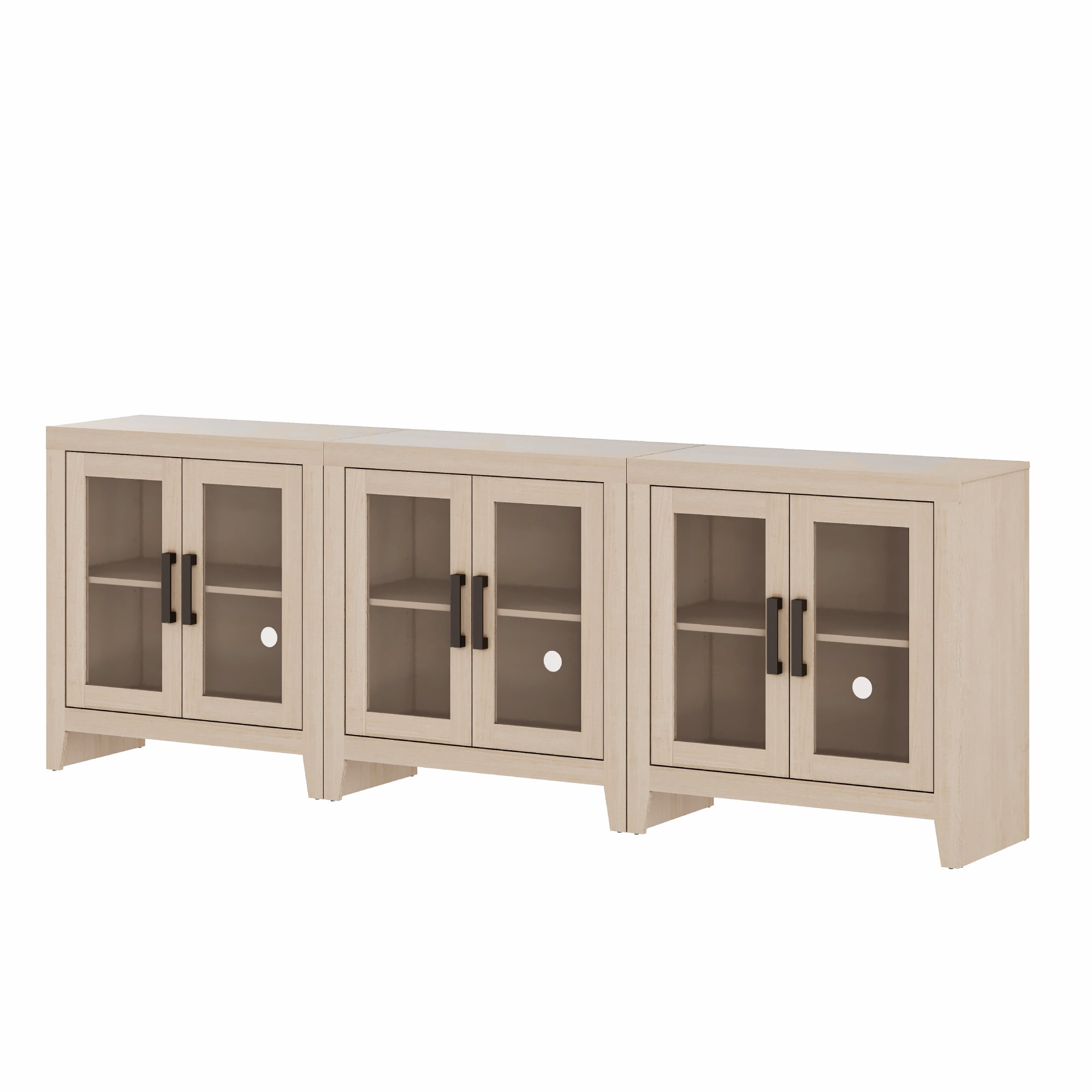 WAMPAT Modern Farmhouse TV Stand up to 100"TV, Entertainment Center with Tempered Glass Doors & Adjustable Shelves, Beige