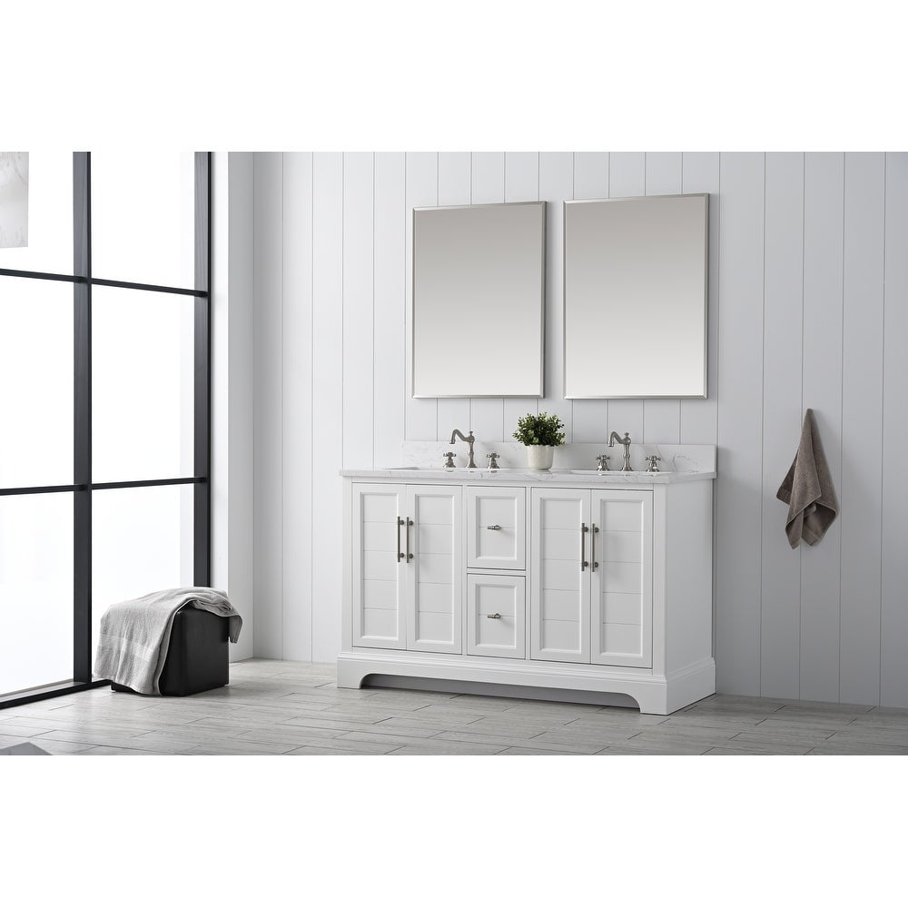 Vanity Art 54 Inch Double Sink Bathroom Vanity in White with Ceramic