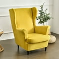 thumbnail image 6 of Eurhowing Stretch Wingback Chair Covers for Living Room, 2-Piece Velvet Soft Slipcovers with Cushion Cover, Furniture Protector for Home & Hotel Use, Ginger Yellow, 6 of 10