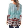 thumbnail image 5 of Fesfesfes Women Tops Casual Floral Butterfly Printed Pleated Long Sleeve Buttons Blouse Tops, 5 of 7