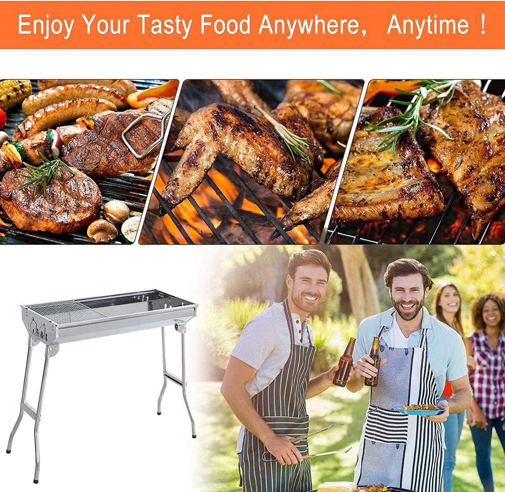 Charcoal BBQ Grill Outdoor Grill, SEGMART 28" Portable BBQ Charcoal Grill Lightweight BBQ Grill, Small Portable Charcoal Grill w/ Handle & Adjustable Grate, Stainless Steel, Easy Clean, Silver, H390 - image 5 of 12