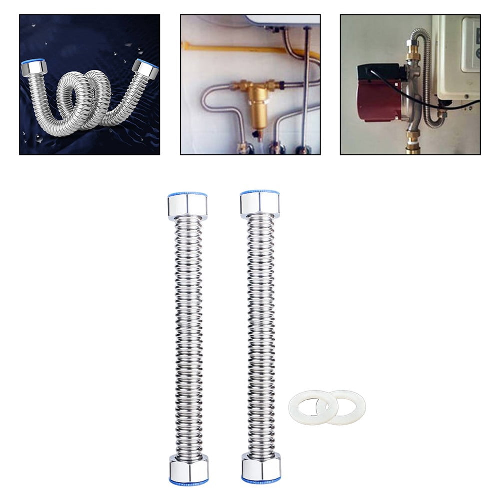 2Pc 3/4 Inch 1 M Flexible Stainless Steel Corrugated Water Heat Connector Hose