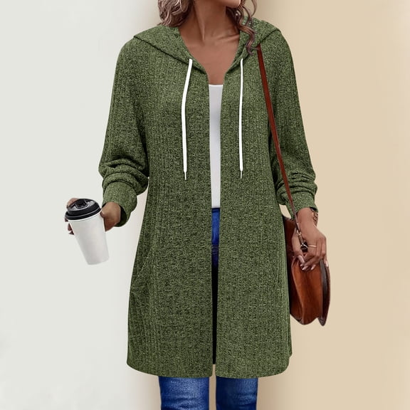 KIHOUT Womens Longline Hooded Cardigan Open Front Maxi Cardigan with Pockets Drawstring Loose Fit Long Sleeve Sweater Coat for Fall Winter