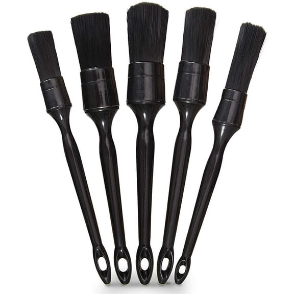 Car Detailing Brush Set, 5 Pack Auto Black Detail Brushes, Comfortable Grip and Scratch-Free Cleaning Brush for Car Interior or Exterior, Wheels, Tires, Engine Bay, Leather Seats, Door Panels, Emblems