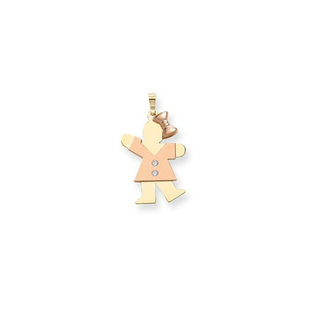 Little Girl Birthstone Charm - 14K Rose and Yellow Gold Diamond Waving Little Girl Charm Pendant - 30mm