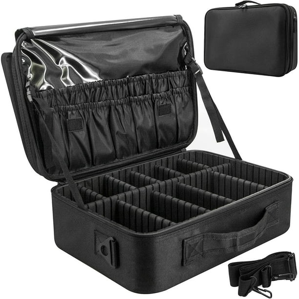 Bolsa Grande de Maquillaje Profesional(40*29*14CM),Separadores Ajustables,Bolsas de Cosméticos,Organizador de Maquillaje,Estuche de Maquillaje,Organizador de Cosméticos,con Correa de Hombro,Asa