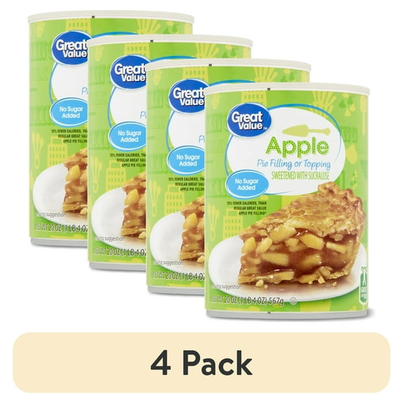 (4 pack) Great Value No Sugar Added Apple Pie Filling & Topping, 20 oz