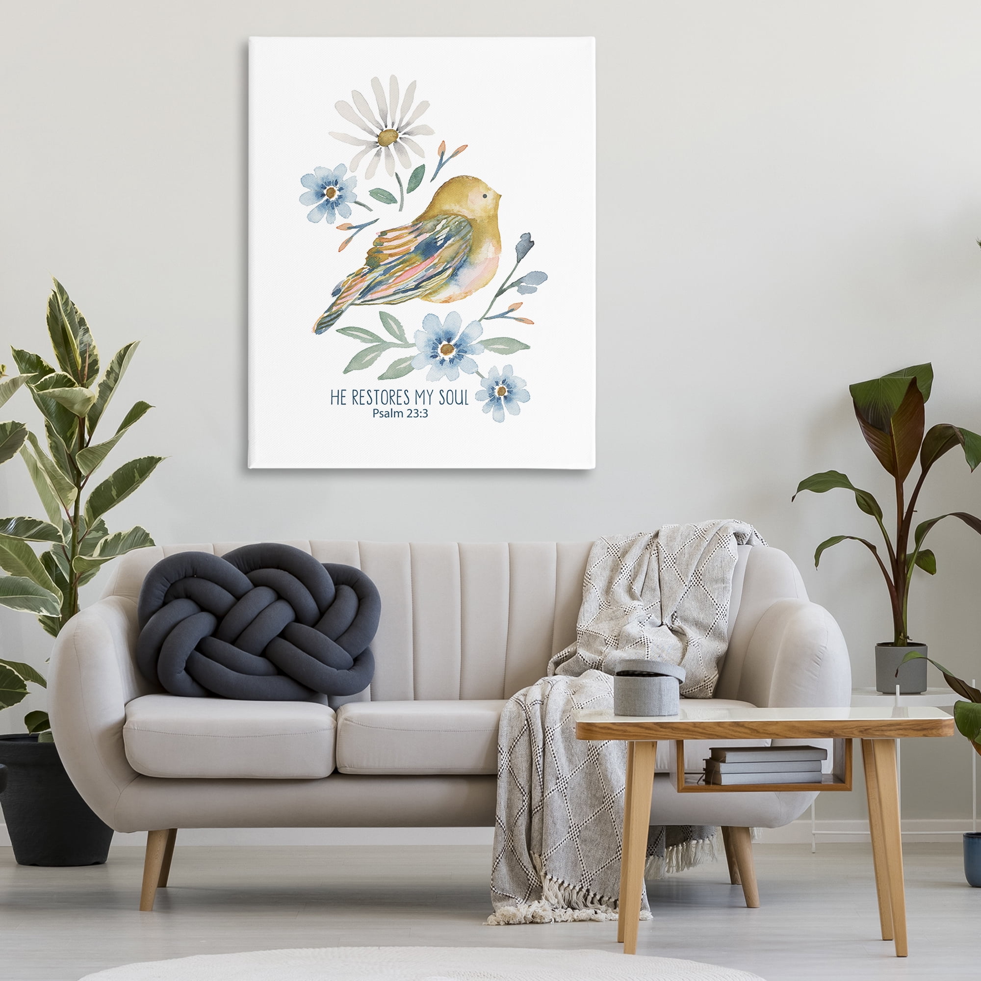 Stupell Industries He Restores My Soul Botanical & Floral Painting Gallery Wrapped Canvas Art Print Wall Art, 36 x 48