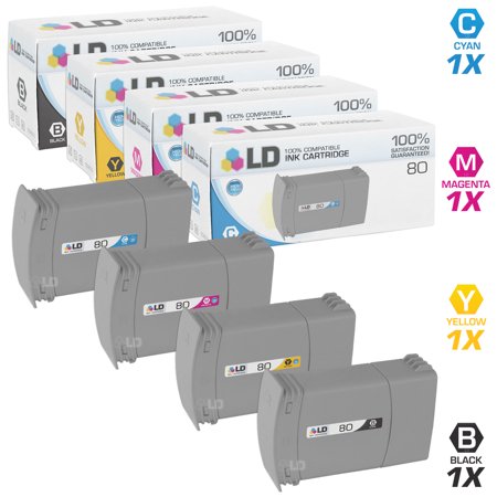LD Products Remanufactured Replacement for 80 Ink Cartridges: C4871A Black  C4846A Cyan  C4847A Magenta  C4848A Yellow