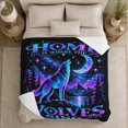 thumbnail image 5 of Wolf Howling At Moon Cosmic Nebula, Peaceful Mountain Lake Scene, Warm Flannel Blanket for Cabin and Lodge with Detailed Artwork, Outdoor Lovers Christmas Gift, Festive Home Decor, 5 of 9