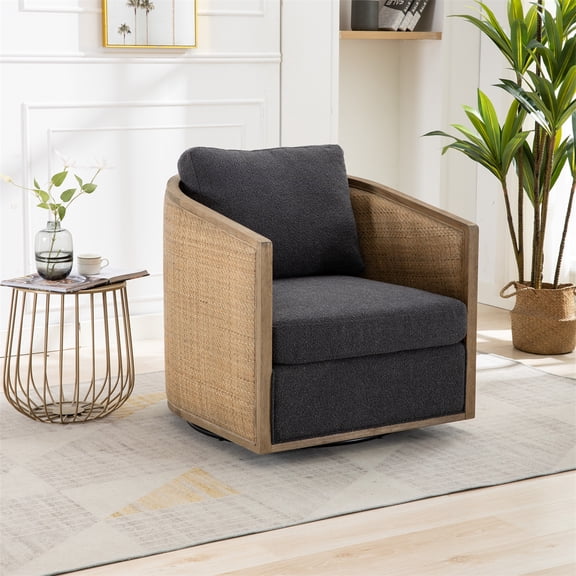 Swivel Barrel Chair, Modern Round Accent Armchair with Soft Paded Seat, 360 Degree Swivel Club Chair with Backrest and Armrest, Leisure Single Sofa Chair for Bedroom Living Room Apartment, Black