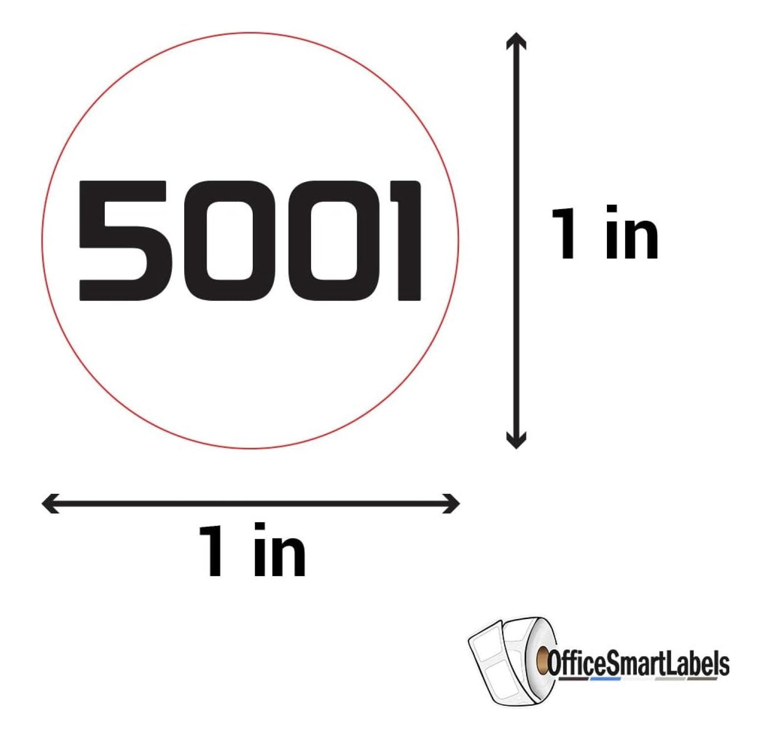 Consecutive Number Labels 5001-6000 - 1 Inch Round Stickers, 1000 Count