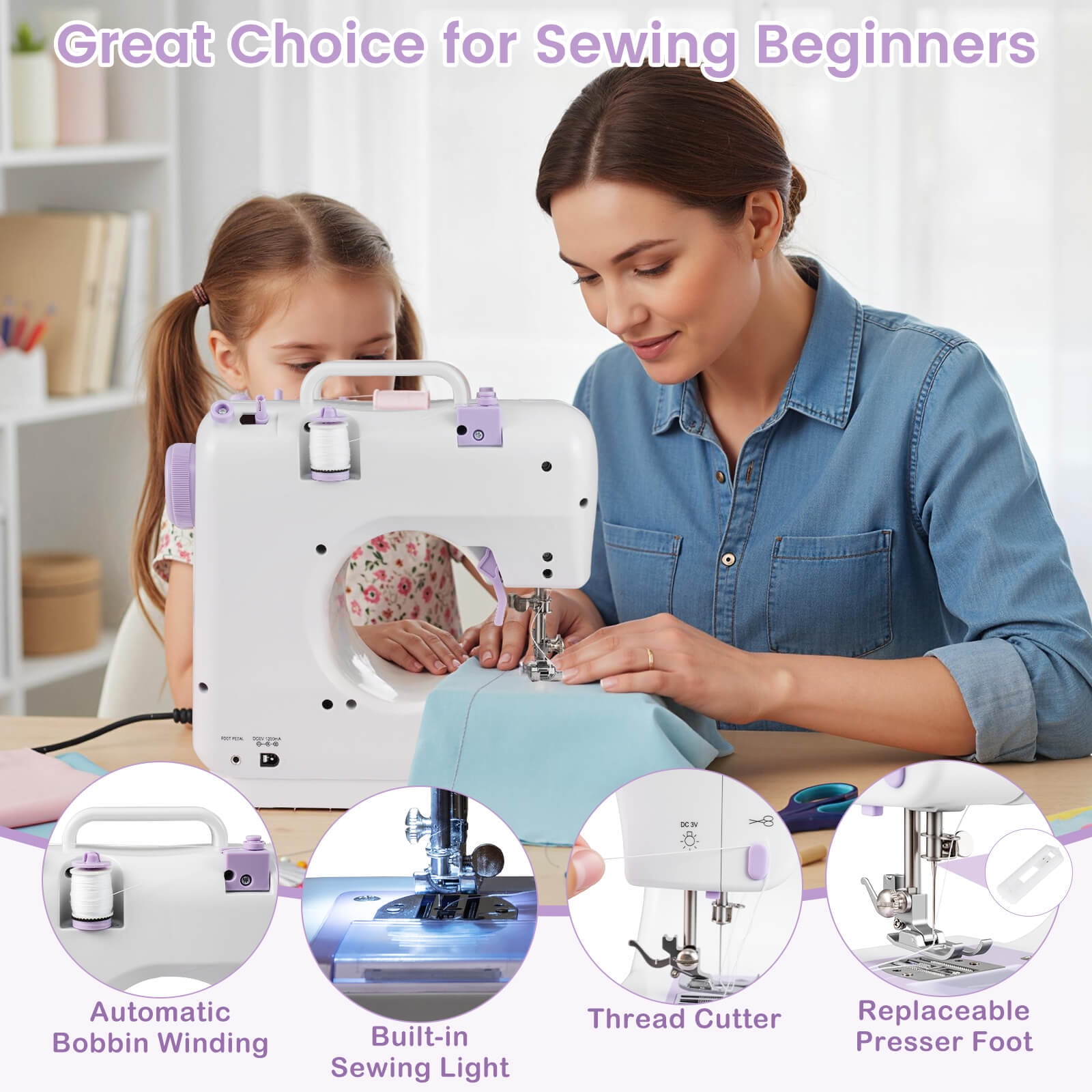 Costway Sewing Machine for Beginners Mini Sewing Machine with 12 Built-in Stitches & Light