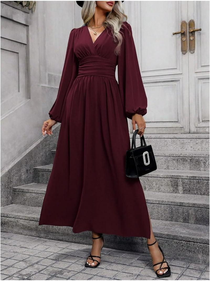 fitted lace wedding dress BBEGLECVIL Fall Dresses for Women 2024 Casual Maple Leaves Print Swing Dress  V Neck Flowy Dress Long Sleeve Mini Dress Autumn Dress Novelty Fall Outfits  at Amazon Women's Clothing store main image 1