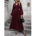 thumbnail image 4 of Women's Long Sleeve V Neck Wrap Maxi Dress with Slit Formal Fall Wedding Guest Cocktail Party Dress, 4 of 6