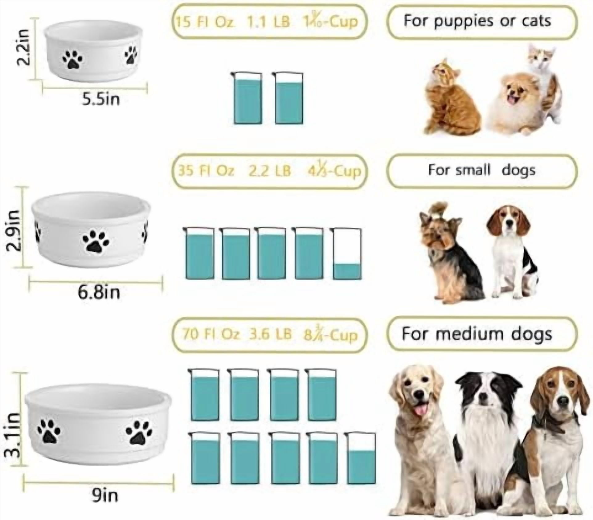 Ceramic Dog Bowls with Paw Pattern, Dog Food Dish for Large Dogs, Porcelain Pet Bowl for Water 70 Fl Oz (Beige)