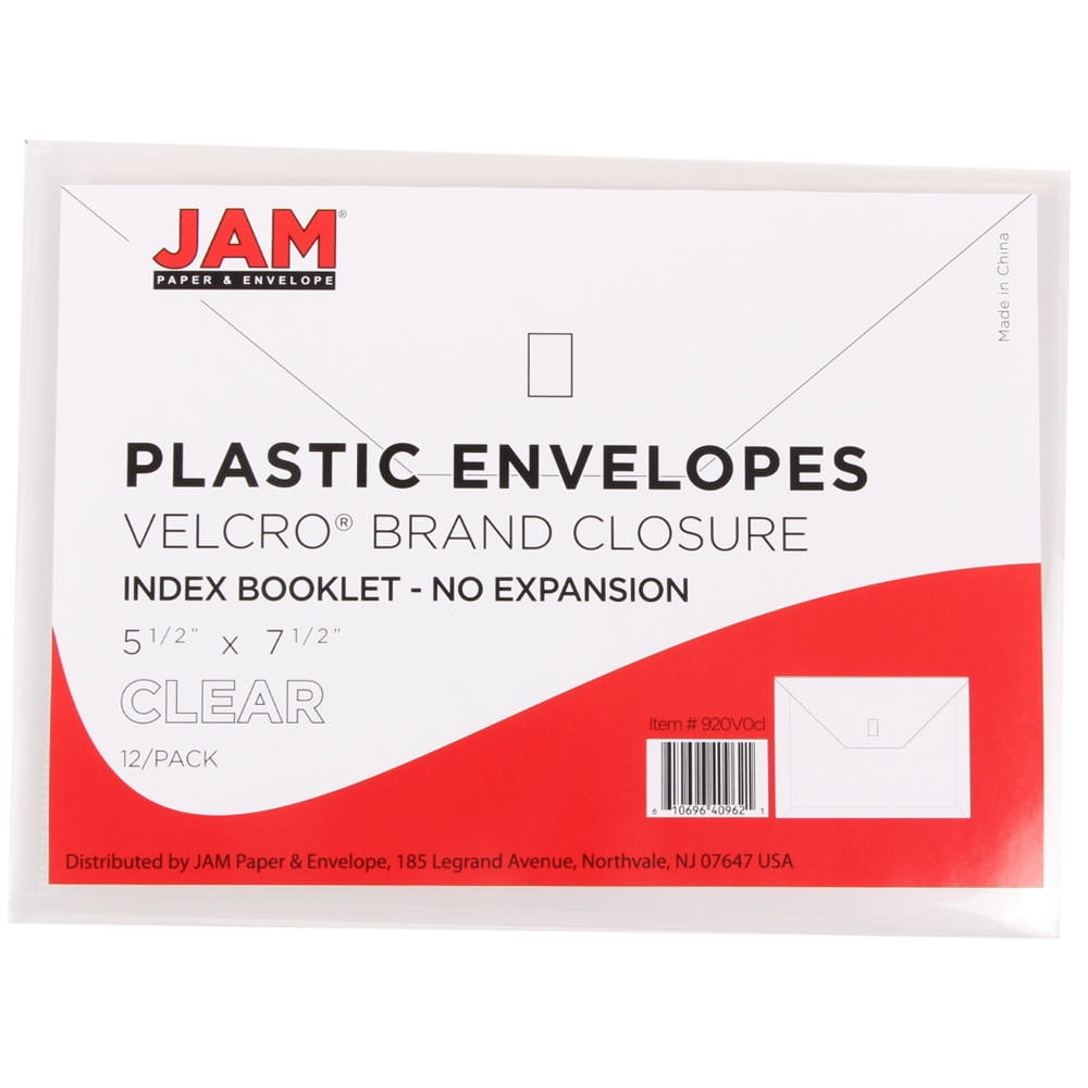 JAM Paper Plastic Envelopes with Hook & Loop Closure, Index, 5 1/2 x 7 1/2, Clear, 3/Pack
