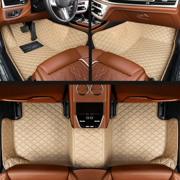 Leadwolf Car Floor Mats for BMW 7series 2008-2014 F01/F02/F03/F04 Floor Liner Carpet Waterproof Anti-Skid PU Leather Full Coverage Liner Front & Rear Mat with Packet Beige