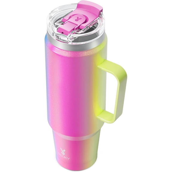 40oz Tumbler with Handle, Stainless Steel Travel Mug with 2-in-1 Straw and Sip Lid, Vacuum Insulated Coffee Mug, 100% Leak Proof, Keeps Cold for 34 Hours or Hot for 10 Hours (Carnival)