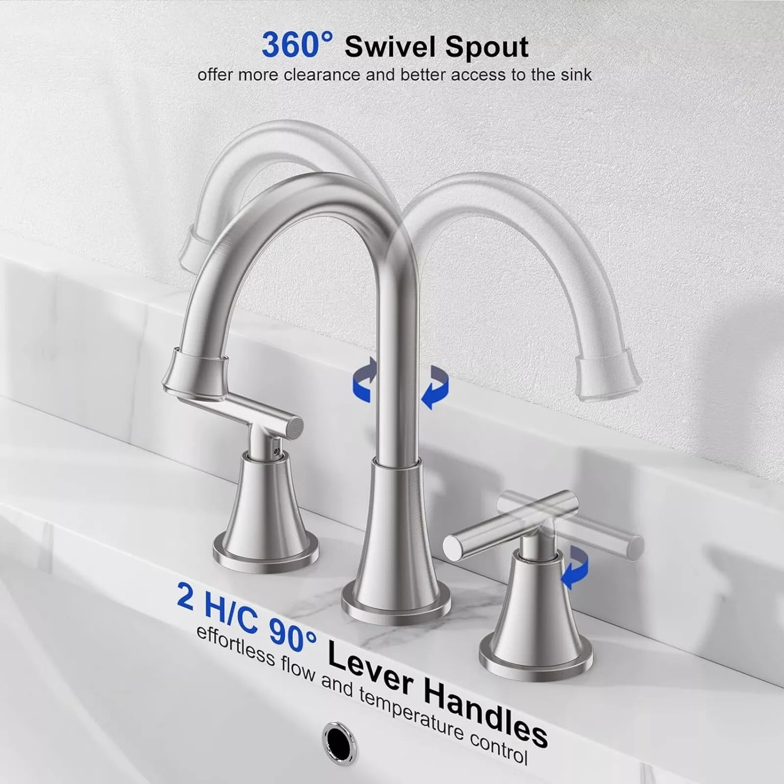 Bathroom Sink Faucet 3 Hole Brushed Nickel Widespread Basin Vanity Mixer w Drain
