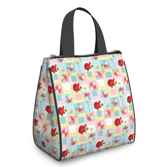 Pioneer Flower Floral Print Pattern Insulated Lunch Bag for Women Men, Large Portable Soft Cooler Tote, Thermal Food Storage Bag with Pearl Cotton, 8.66L, 8.75"x5.75"x9.5"
