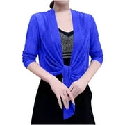 JSKUMAR Shrugs for Women Bolero Shrug Long Sleeve Sheer Chiffon Tie Front Cardigan Tops Loose Capes