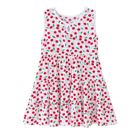 

2023 Summer Savings Girls Dress PEZHADA Toddler Kids Baby Girl Summer Flower Print Sleeveless Dress Princess Dress White C XL