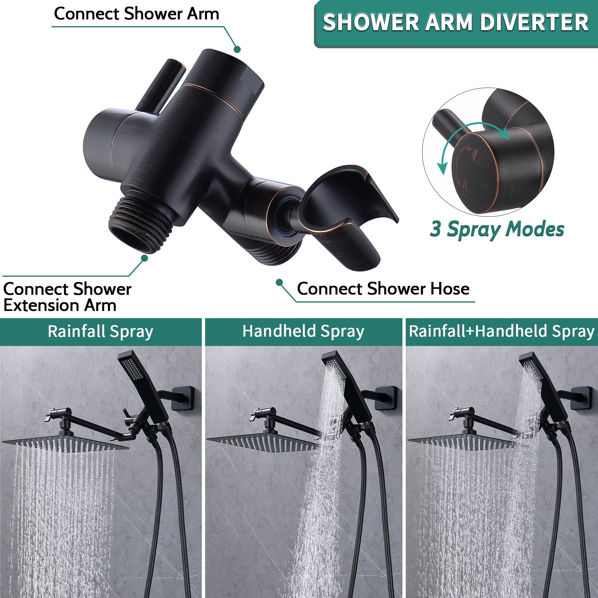 All Metal Dual Square Shower Head Combo, Rain Shower Head with Handheld Shower Wand and Extra Long Flexible Hose (Oil-Rubbed Bronze)