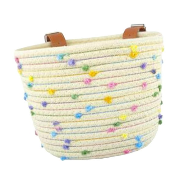 Cesta para bicicleta infantil con correas ajustables, portaequipajes desmontable y bolsa decorativa. Beige