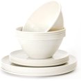 thumbnail image 1 of GHSDFBB 18 Pieces Plastic Kitchen Dinnerware Set, Plates (8 Inch & 10 Inch), Bowls (32OZ), Service for 6 (Cream), 1 of 4