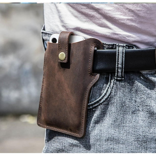 Cell Phone Holster Holder Crazy Horse Leather for iPhone 12/12 Pro/12