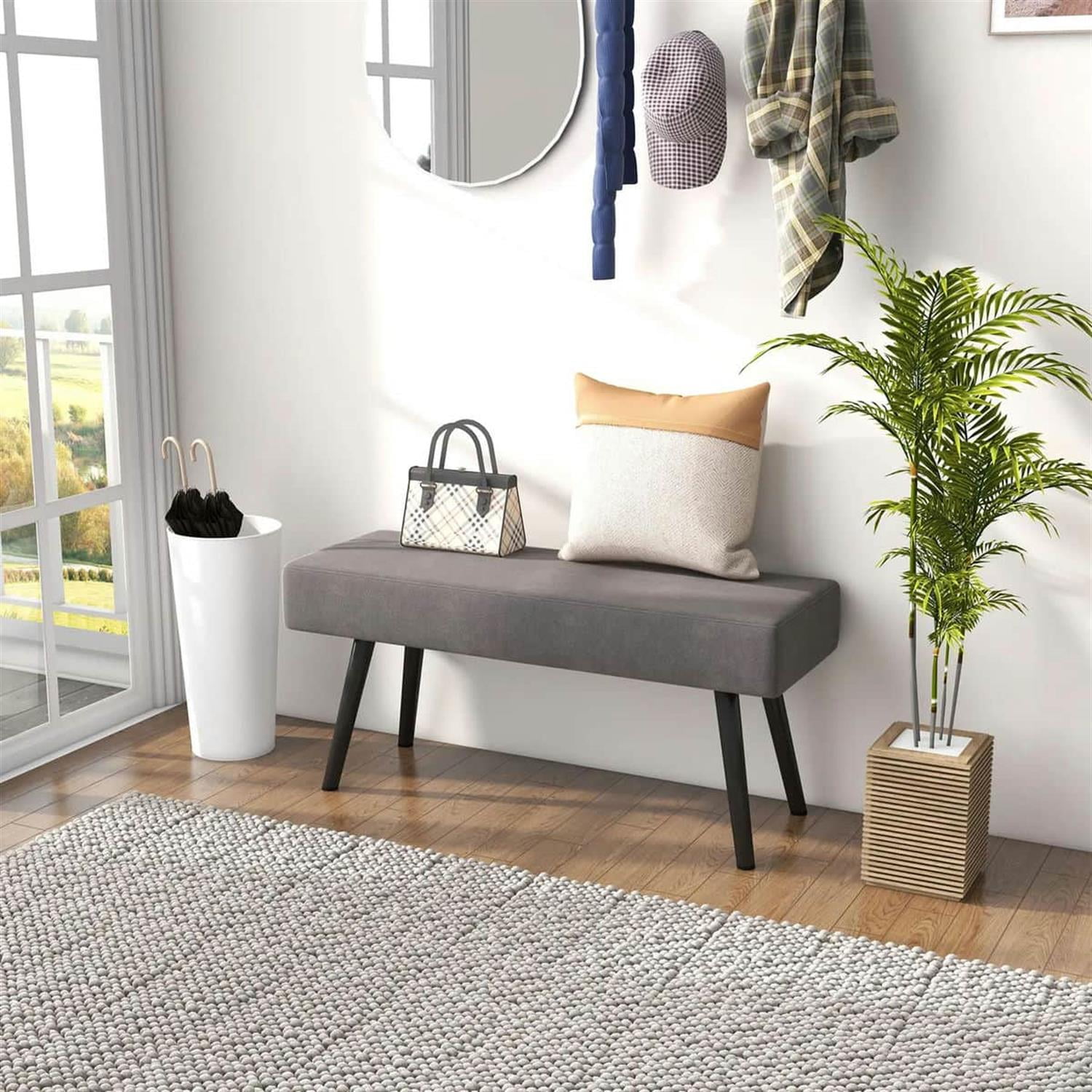 Demi Bonn 39" Upholstered Bench, Modern End of Bed Bench with Steel Legs for Living Room and Bedroom Seating, Gray