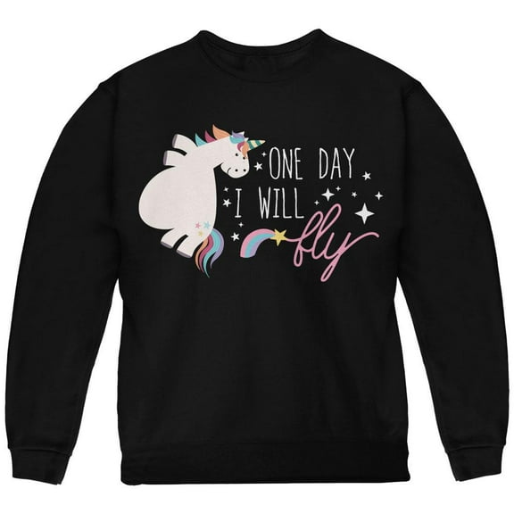 Halloween Chubby Unicorn One Day I Will Fly Youth Sweatshirt Black YLG