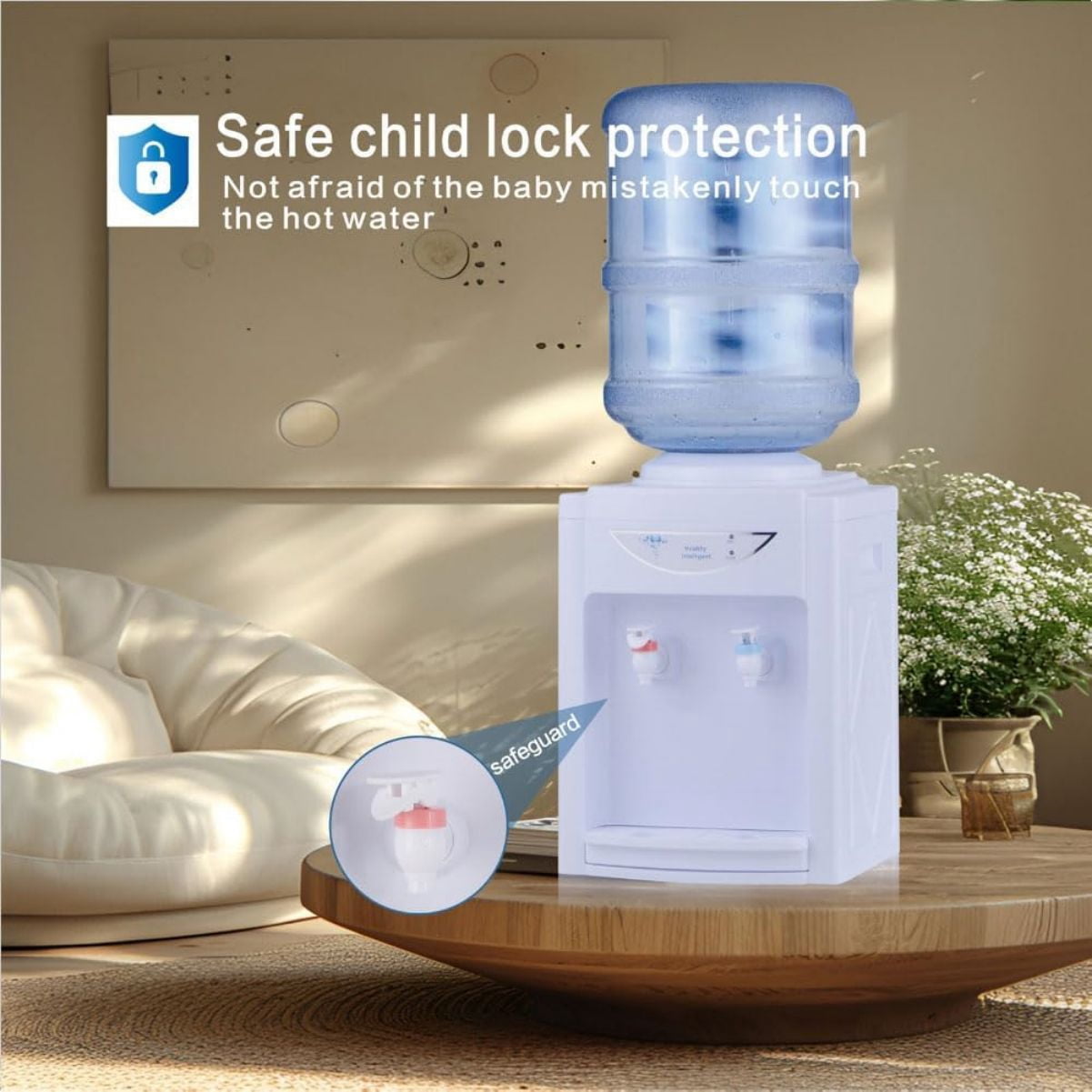 WSYW Top Loading Water Cooler Dispenser Mini Desktop Electric Hot Cold Water Dispenser for 2 to 5 Gallon Bottles Automatic Drinking Machine White