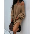 thumbnail image 2 of Sweaters for Women Cable Knit V Neck Solid Color Long Sleeve Casual Loose Fit Soft Pullover Tops Khaki XXXL, 2 of 4