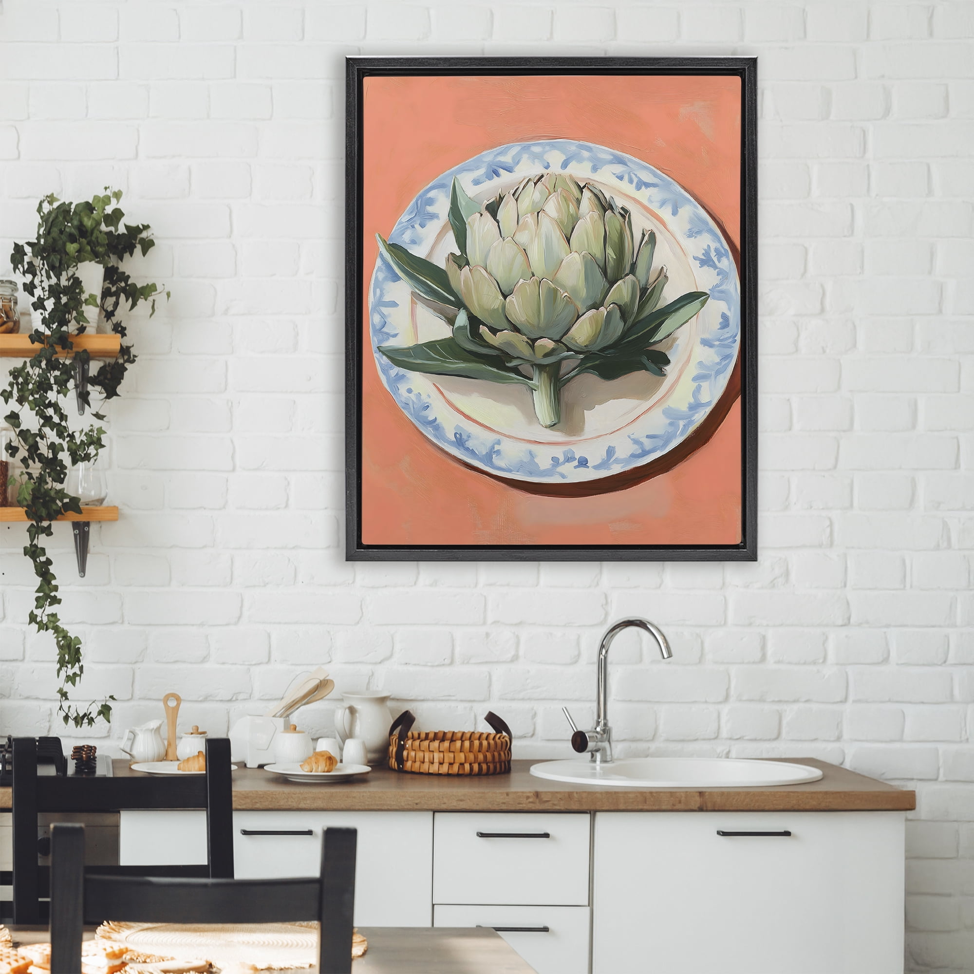 Stupell Industries Retro Artichoke over Orange Black Framed Floater Canvas Wall Art, design by The Prints Vibe