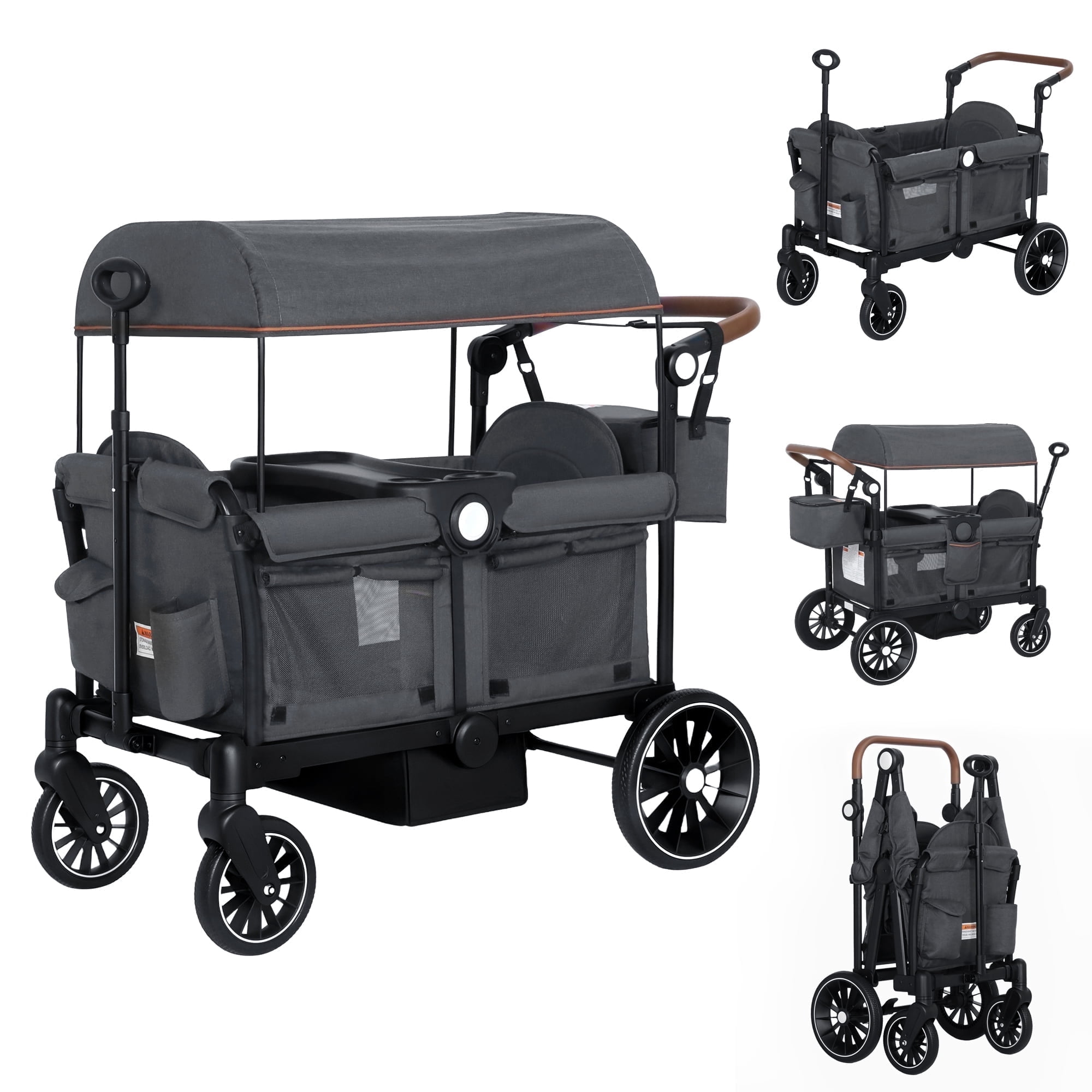 AILEEKISS 3-in-1 Wagon Stroller for 2 Toddlers, Collapsible Baby Wagon with Adjustable Handle, Grey