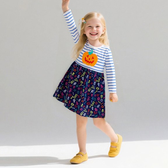 EnJoCho 2025 Girls Halloween Pumpkin Tutu Dress with Headband - Cute Long Sleeve Par𝗍y Outfit for Toddler Kids, European American Style Fall Dress Up Dress