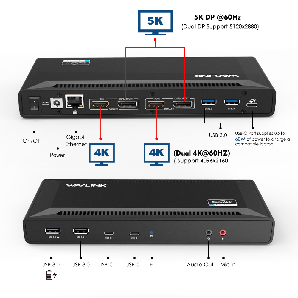 laptop dock station Dual 4K HDMI&DP with Power Delivery, Compatible with New MacBook Neo, Dual 4K@60Hz & 5K@60Hz, Gigabit Ethernet, Display, HDMI, USB3.0,Universal Docking Station