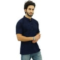 thumbnail image 2 of Atasi Mandarin Collar Men's Short Kurta Cotton Slub Navy Blue Shirt-Small, 2 of 6